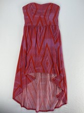 Strapless Cotton Hi-Low Maxi Summer Dress Women’s Small Hot Pink Aztec Geometry