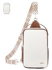 Crossbody Sling Bags for Women, PU Leather Fanny Packs 1-Beige with Brown