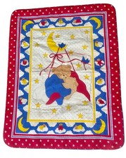 Vintage Baby Crib Quilt Blanket Stars Teddy Bear Baby  Mom
