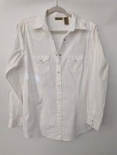 Wrangler Woman's White Pearl Snap Button Up Western Shirt SZ L Front Pockets