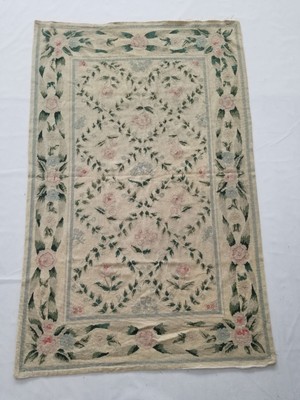 Vintage Französischer Nadelspitze Handarbeit Floral Grün Wollteppich Carpet 173x112cm