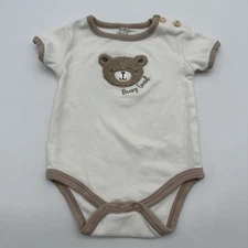Chickpea Organic One Piece Toddler Boys 2-6M White Bear Brown Embroidered.#36309