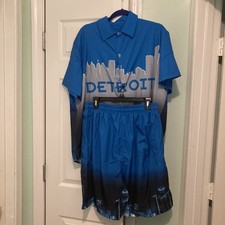 MEN'S Short Set Blue Multicolored Sz 2XL Button Closure Short Sleeves Elastic W