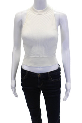 Jonathan Simkhai Womens Textured Crew Neck Cut Out Crop Top White Size XS