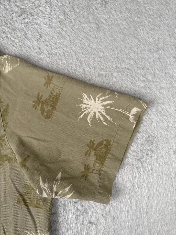 Camisa Caribeña Para Hombre Extra Grande Verde Floral Palma Cabaña Algodón Seda Hawaiana Foto 2 de 4