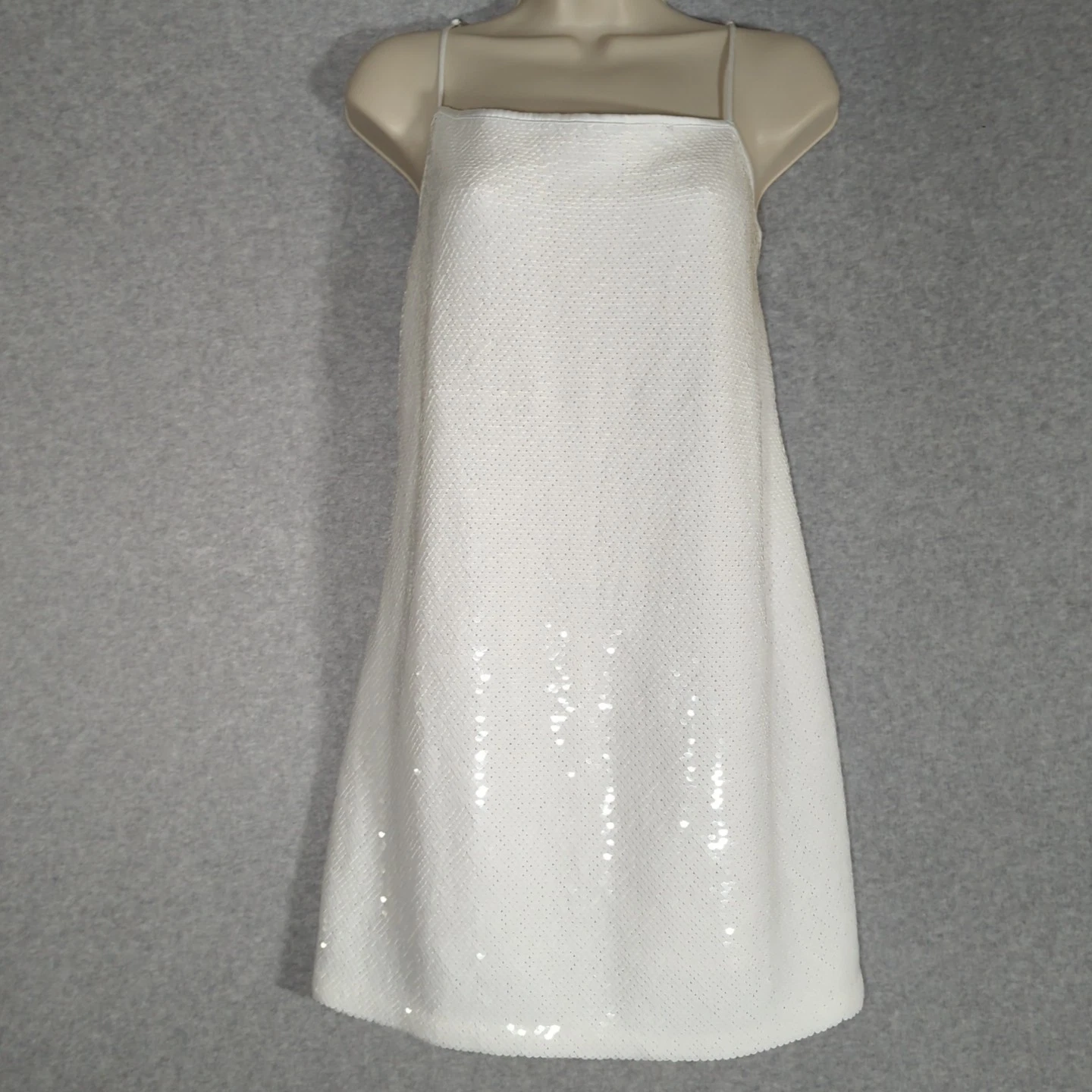 UNDERCOVER Abercrombie & Fitch mini abito bianco paillettes collo quadrato LP spaghetti strap sposa