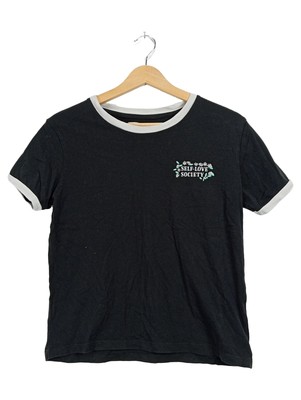 Pull&Bear Damen T-Shirt Kurzarm Baumwolle Schriftzug Schwarz Gr. 38 M