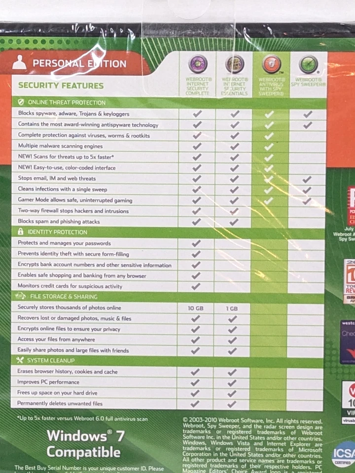Webroot Personal Security Antivirus w/Spy Sweeper 2011 Personal Edition New - Image 3 of 4
