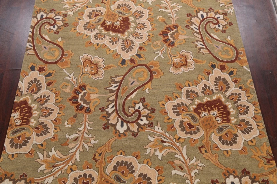 Tapete de área floral 8x11 tufado à mão tapete paisley moderno - Imagem 3 de 4