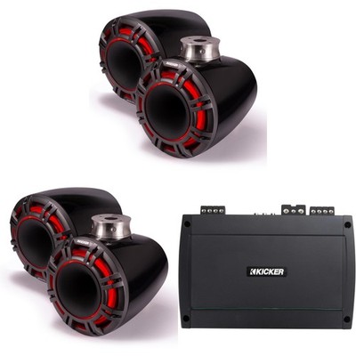 Kicker (2 Pair) 47KMFC9 9'' Black Horn-Loaded Tower Speakers & 800 Watt Marine...