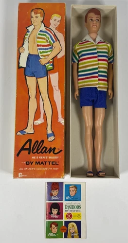 Vintage 1960's Mattel Allan Doll #1000 w/ Original Box Outfit Booklet – No Stand