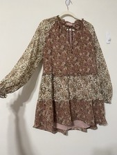Show Me Your Mumu Mini Dress Floral Birdie Neutral Long Sleeve Extra Sma