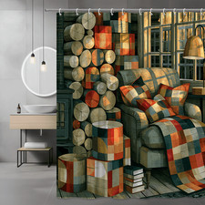 Patchwork Log Cabin Shower Curtain, Color Block Quilt Style