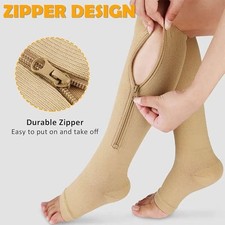 Zipper Open Toe Compression Socks Graduated Knee High Stockings 20  30mmHg