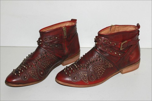 Zara Woman Boots Leather Studded Red 