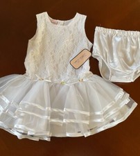 White Christening Wedding Flower Girl Dress Ruffle Lace Tutu Spring Summer 24 mo