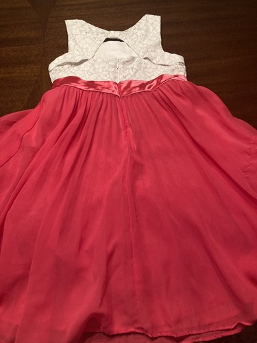 Emily West Pleated Chiffon Sleeveless Dress Size 7 Coral and white - Picture 5 of 9