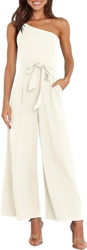 ANRABESS Women Summer Dressy Jumpsuits One Shoulder Sleeveless Casual Wide Leg P