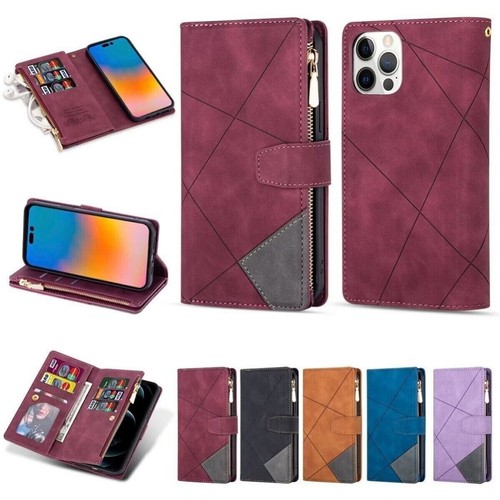 For iPhone 16 15 14 13 12 11 Pro Max Plus Leather Zipper Wallet Case Flip Cover - Picture 36 of 73