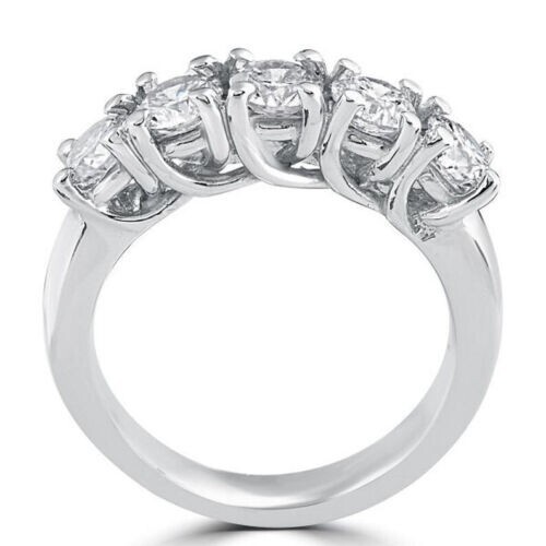5 Stone 2 Ct Round Cut Simulated Wedding Band Ring Solid 14K White Gold ...