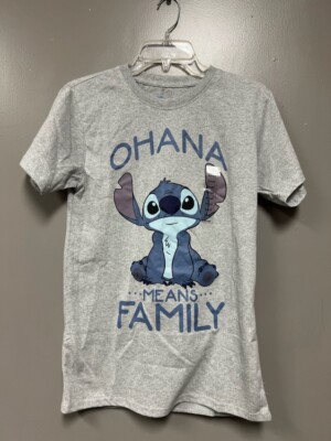 Disney Lilo & Stitch Logo ''Ohana Means Family'' Unisex Tee T-Shirt Gray Medium