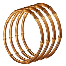 4 Pcs 8 Inch Bamboo Purse Handles Round Replacement Handmade Rings Brown