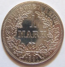 Coin German Empire Imperial Silver 1 Mark 1891 A in Proof