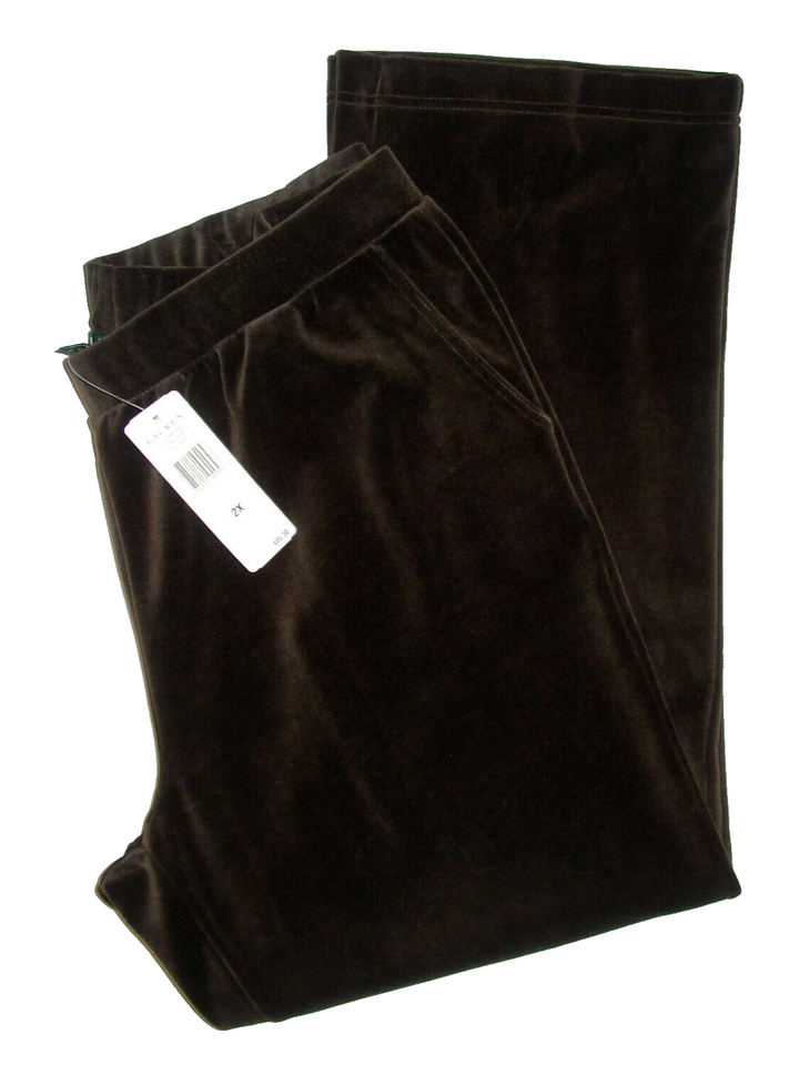 NWT Ralph Lauren LRL Womens 2X Brown Velour Pants with Pockets Pull On