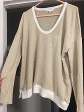 Michael Stars Pullover Sweatshirt Tan Ivory Ribbed Trim Slouchy Sweater Sz M