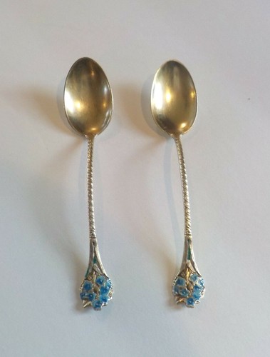 Pair Gorham Sterling Silver & Enamel Flowers Demitasse Spoons, Pattern #808