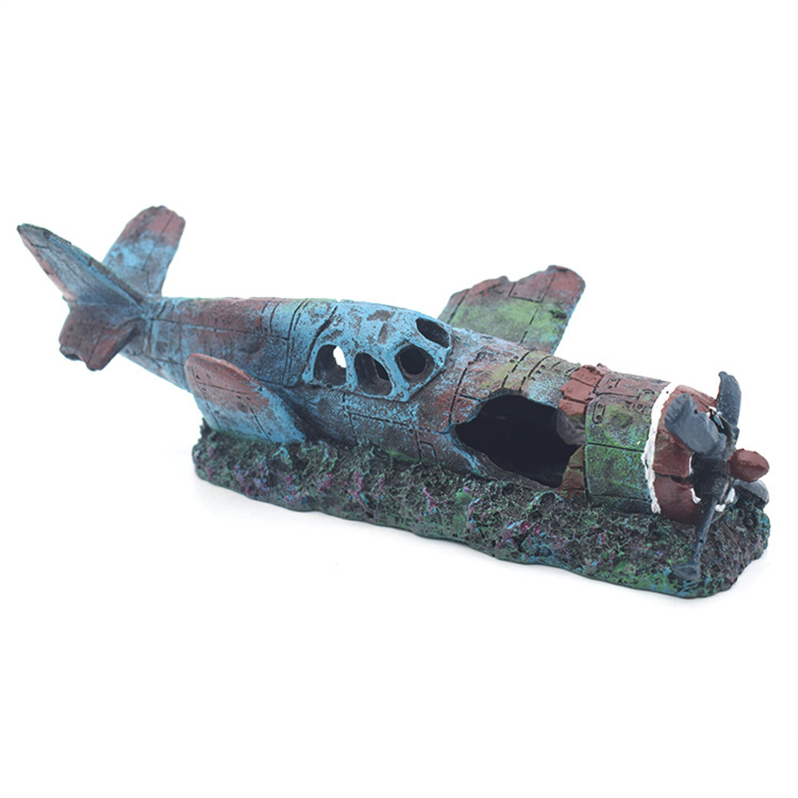 Fish Tank Ornaments Resin Aquarium Fighter Airplane Wreck Decor Waterscape Cave