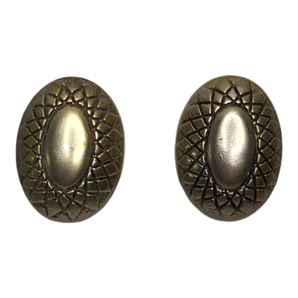 Vintage Oval Clip On Earrings Gold Tone Oval Button Style 1" x 3/4" - Image 2 of 4