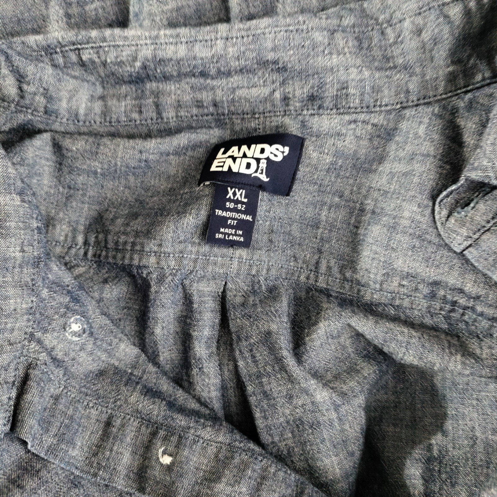 Lands End Chambray Shirt Traditional Fit Button Camp Short Sleeve Resort Men XXL image 9