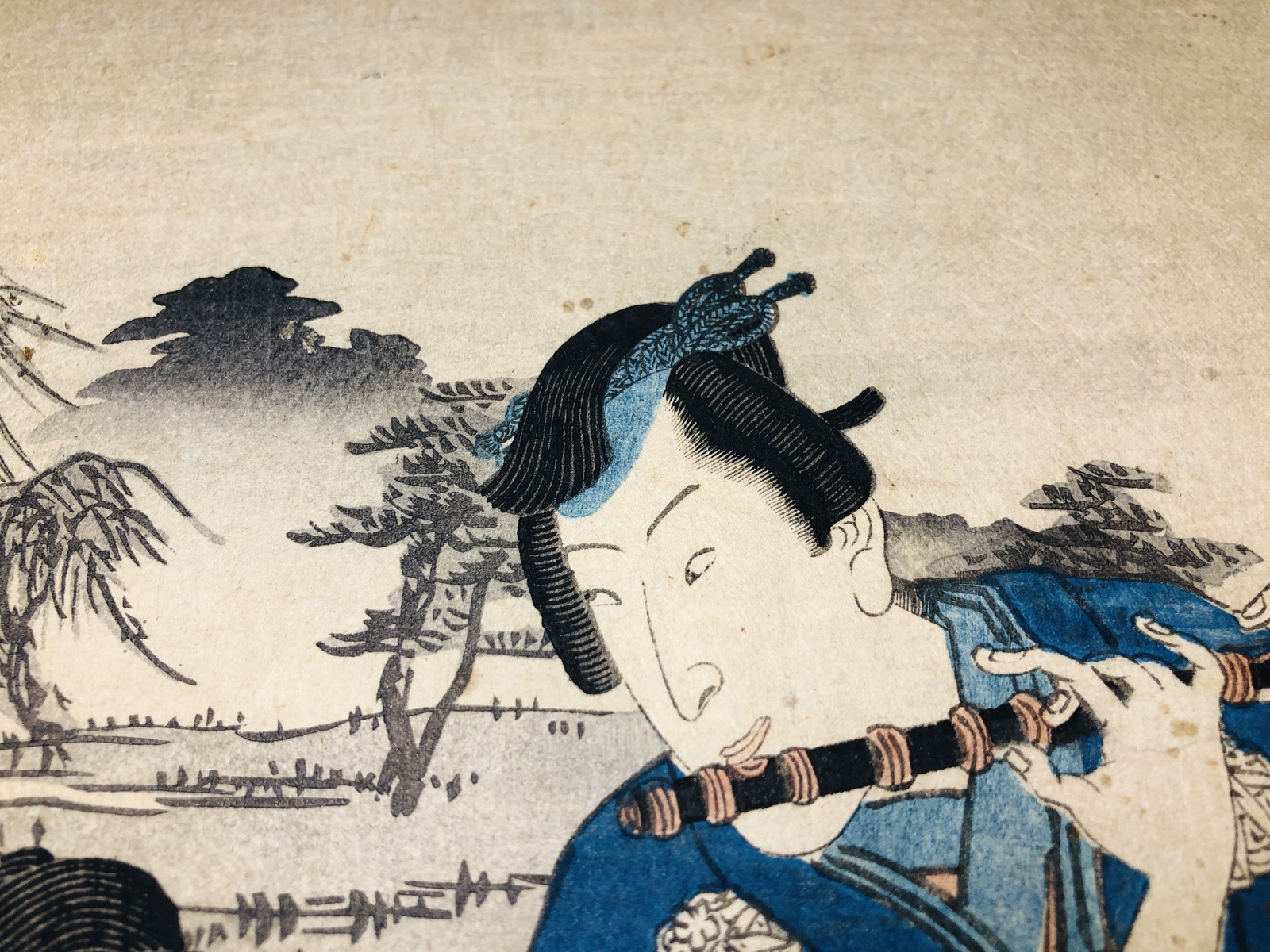 Y5710 WOODBLOCK PRINT Kunisada person man triptych Japan Ukiyoe antique