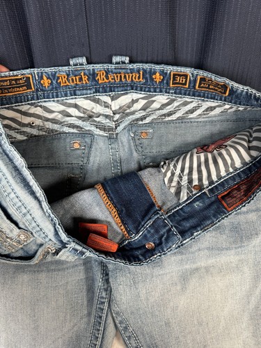 Rock Revival Jeans Mens 36 Fits 40x33 Blue Denim Straight Leg Medium Wash Preppy - Picture 7 of 20