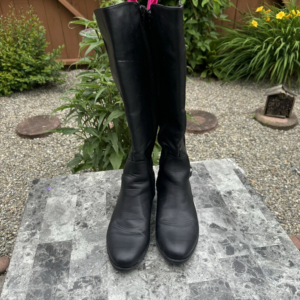 LAURA ASHLEY Knee High Block Heel Boots Black Suede Zip Size 10 M - Image 4 of 4