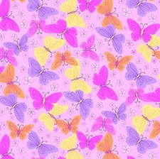 Pink, Purple, and Yellow Butterfly Cotton FLANNEL Fabric by the Yard