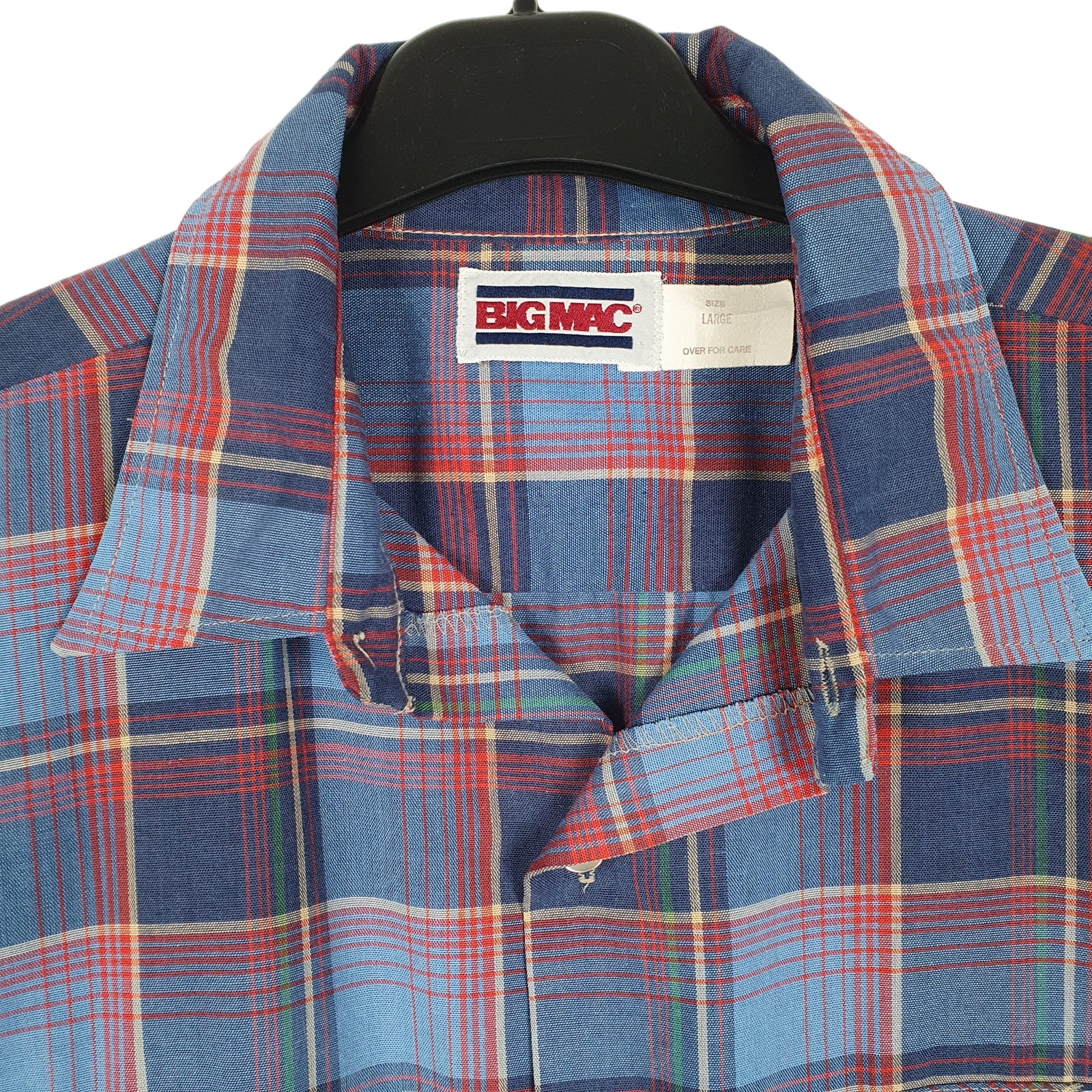 BIG MAC Blue Check Shirt Short Sleeve Casual Cotton Mens L image 2