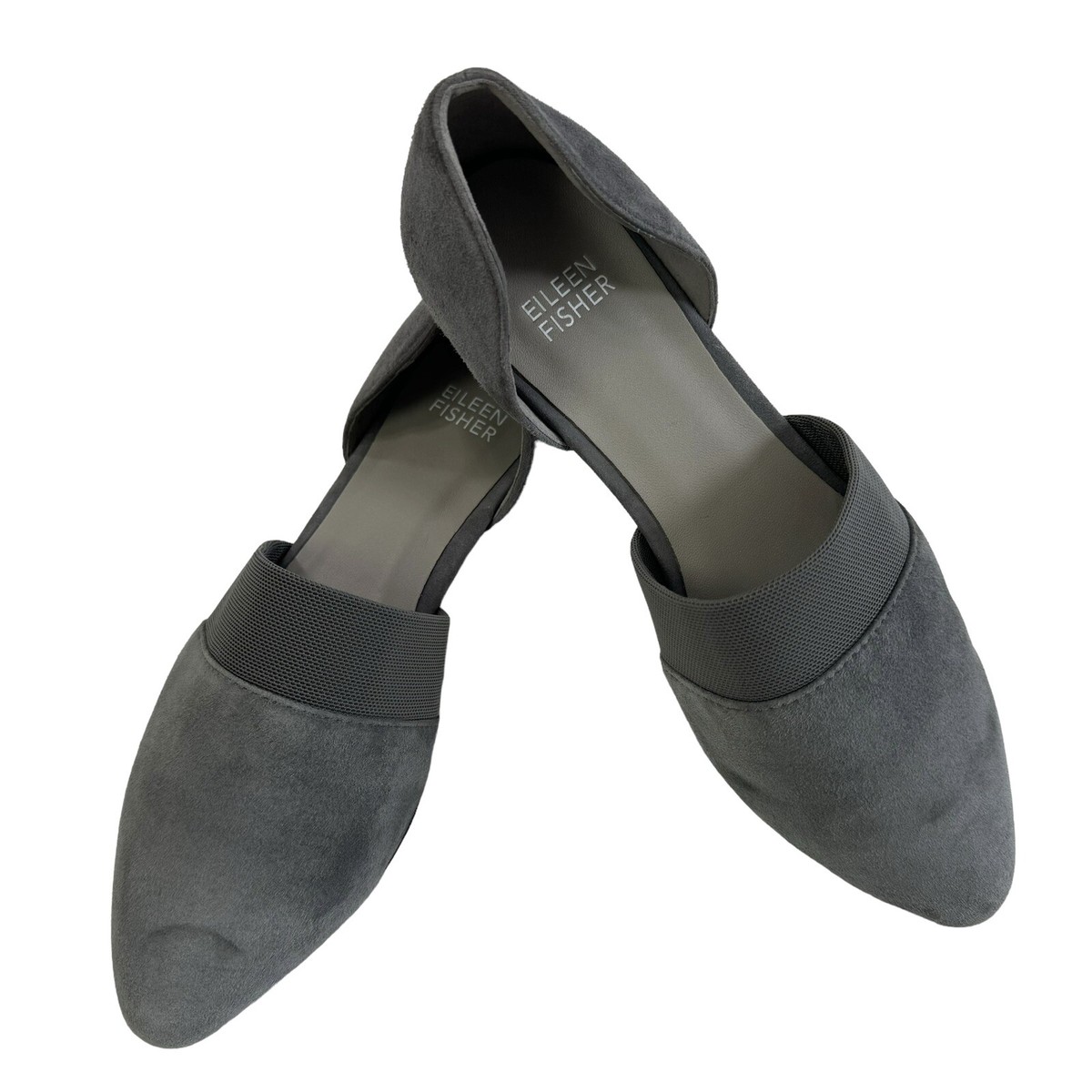 Eileen Fisher Flute D'osay Grey Suede Pointed Toe Flat Shoes Size
