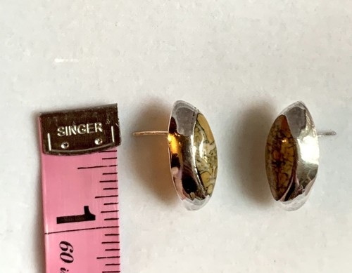 Vtg Stone Canyon Jasper Sterling Silver Earrings Marquise Cabochon Mexico 10.5g - Picture 5 of 12