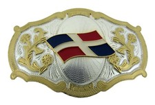Dominican Republic Belt Buckle Flag Wide Silver Metal Mens Rodeo Western Texas