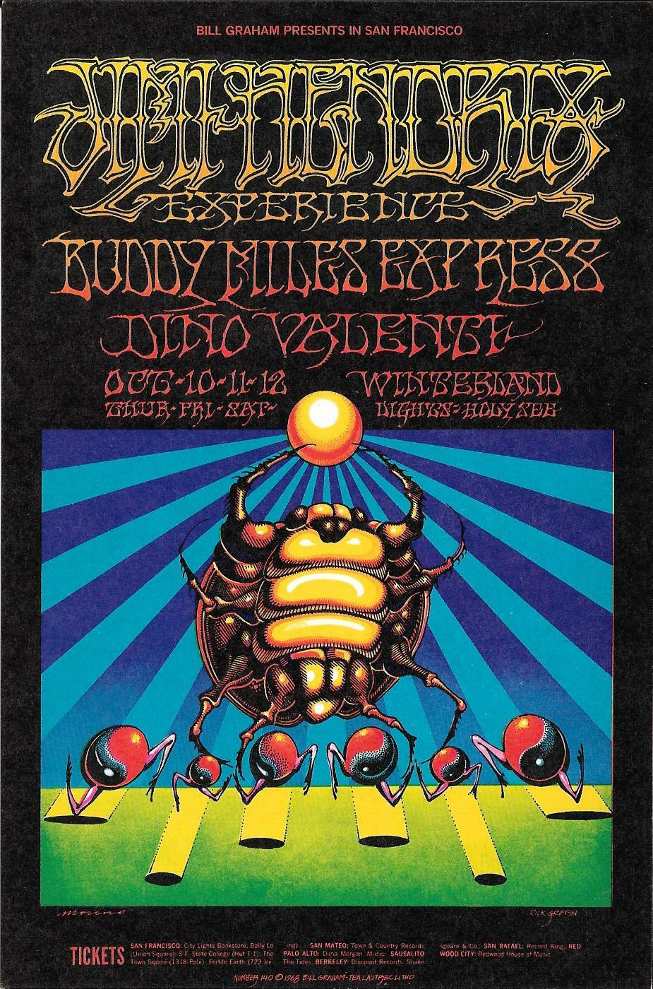 Jimi Hendrix Rick Griffin Authentic Fillmore Concert Show Back Handbill 1968 