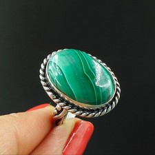 Natural Malachite Oval Gemstone 925 Sterling Silver Proposal Women's Ring