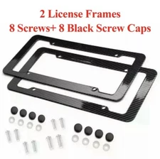 Black Car Carbon Look License Plate Frame Cover Front & Rear Universal