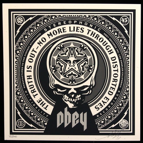 Sérigraphie Obey Giant - A Cracked Icon Letterpress - David Bowie, Signée Shepard Fairey