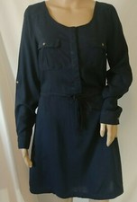 Simply Styled Shirt Dress Size Medium Navy Blue Tab Sleeves Tie Front Sears