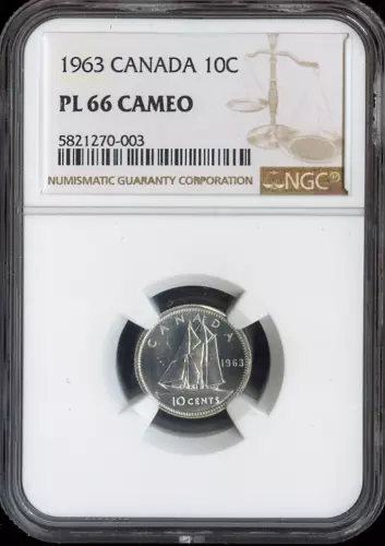 1963 Canada Silver 10 Cents 10C NGC PL66 Cameo - Quality