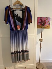 FABER Vintage Dress Italy Short Sleeve 1970s 1980s M Uk 8 10 12 Striped