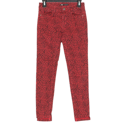Zara Womens Jeans Leopard Skinny Red Black Size 2… - image 1