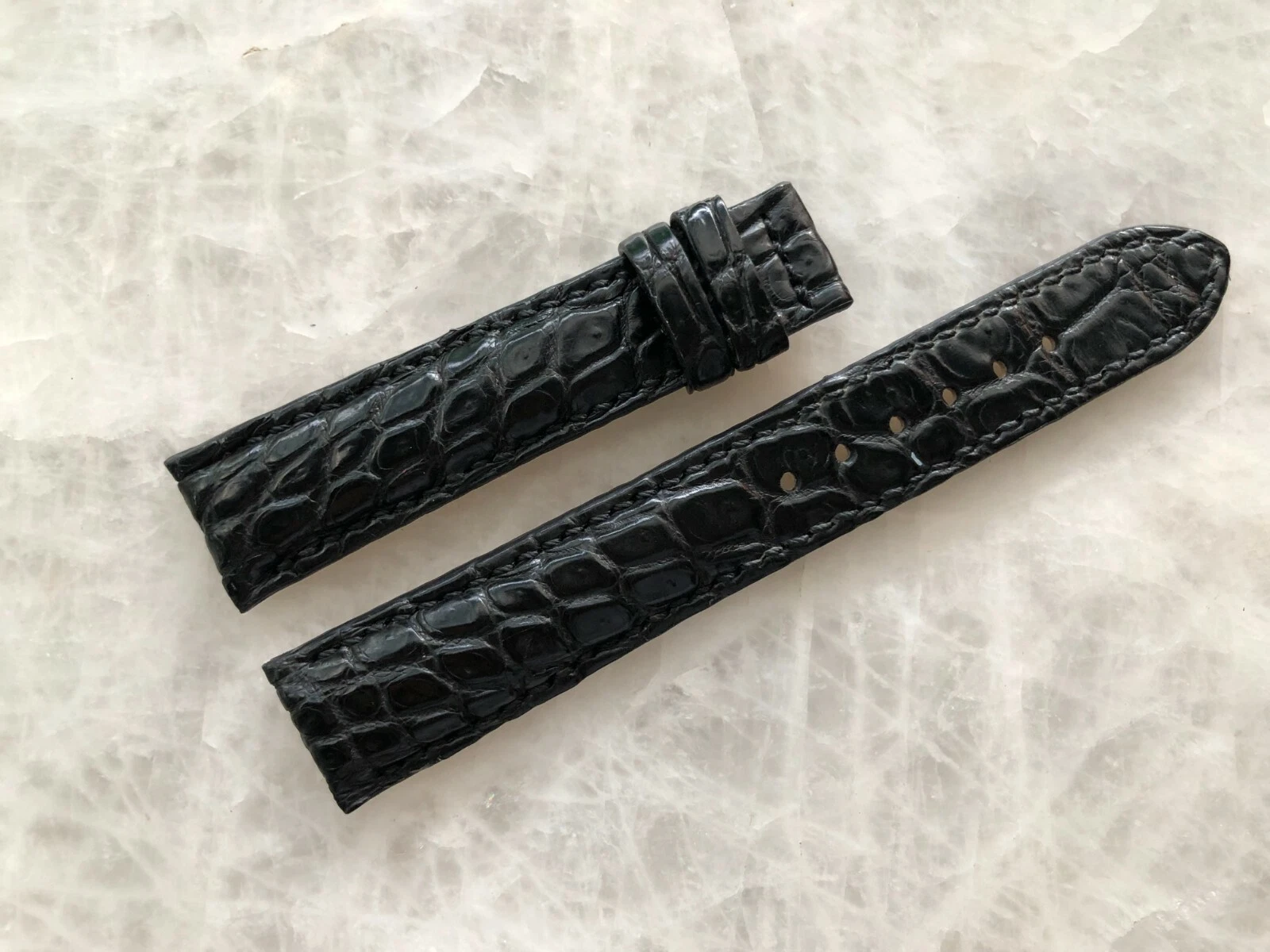 18mm/16mm Black Alligator Crocodile Print Leather Watch Strap Band